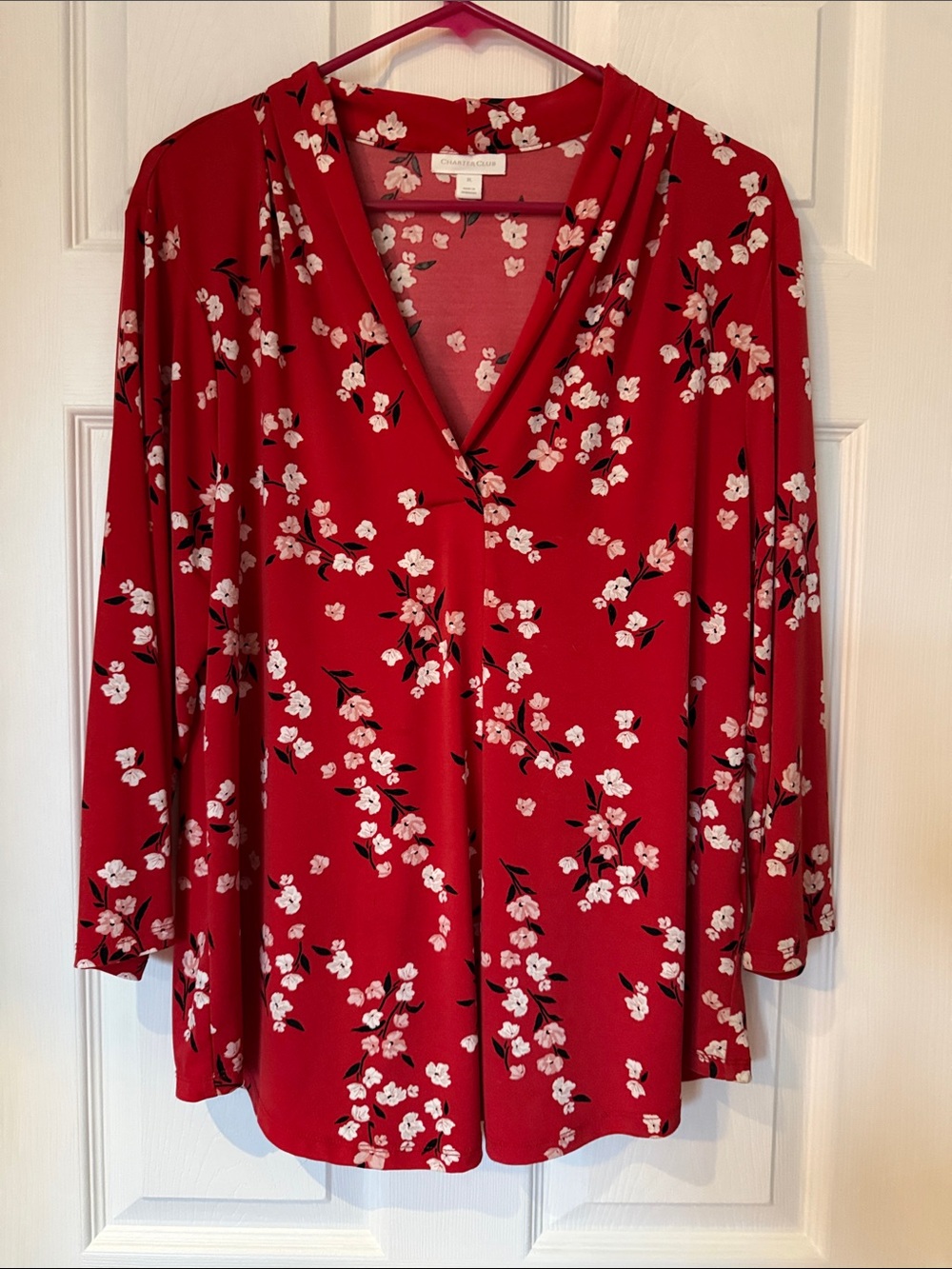 Charter Club Red Floral V-Neck Tunic Top
